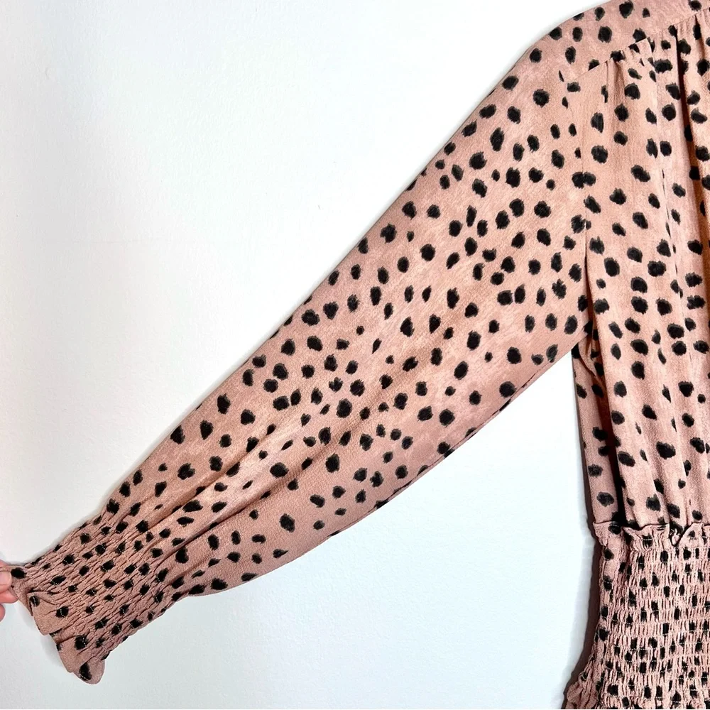 Rebecca Taylor La Vie Le Faune Mini Dress Sz M Smock Cheetah Print Long Sleeve